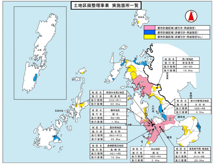 土地区画整理事業実施個所一覧