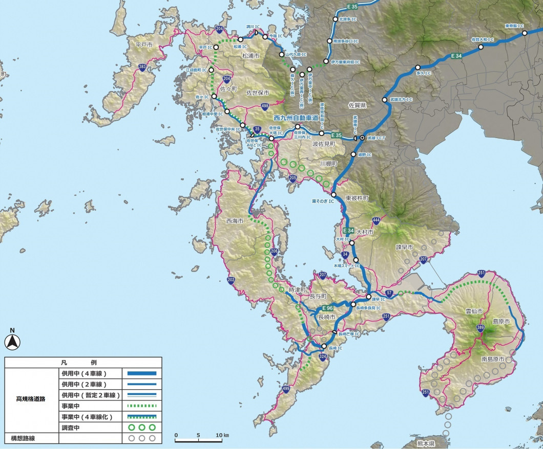 長崎県の高規格道路整備状況図