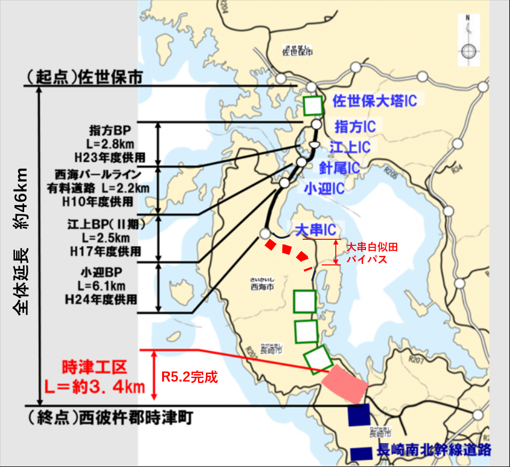西彼杵道路概況図
