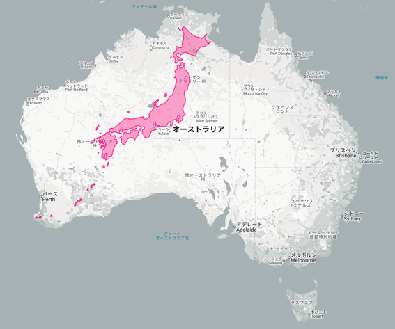 日本をオーストラリアにオーバーレイした図